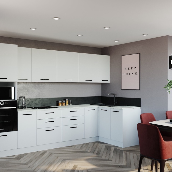 Кухонный гарнитур угловой «ЖЕМЧУГ», 3200×1400 мм, цвет жемчуг мрамор марквина белый