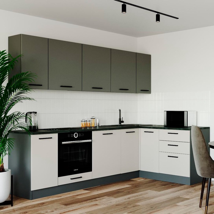 Кухня угловая «Лофт», со столешницей, 2600×1600 мм, цвет антрацит/детройт/антрацит/жемчуг