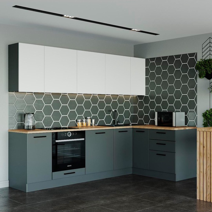 Кухня угловая «Вегас», со столешницей, 2600×1600 мм, цвет антрацит/дуб вотан/жемчуг