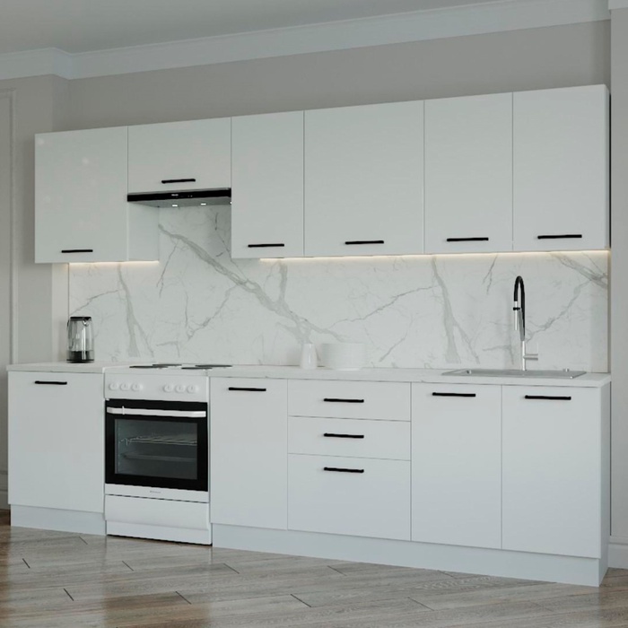 Кухня прямая «Жемчуг», со столешницей, 3000×600 мм, цвет белый/мрамор марквина белый/жемчуг