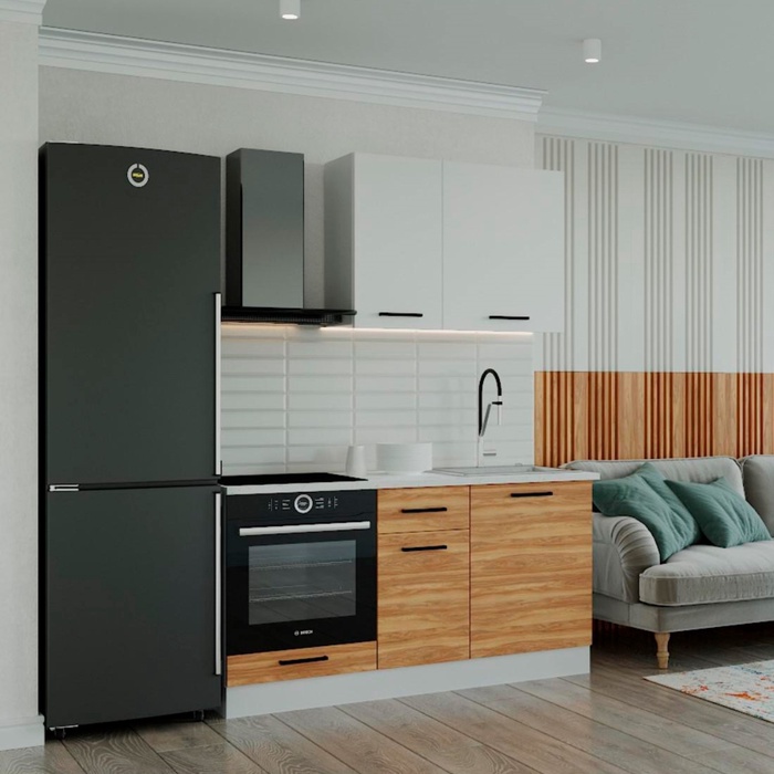 Кухня прямая «Лада», со столешницей, 1600×600 мм, цвет белый/мрамор марквина белый/дуб крафт/жемчуг