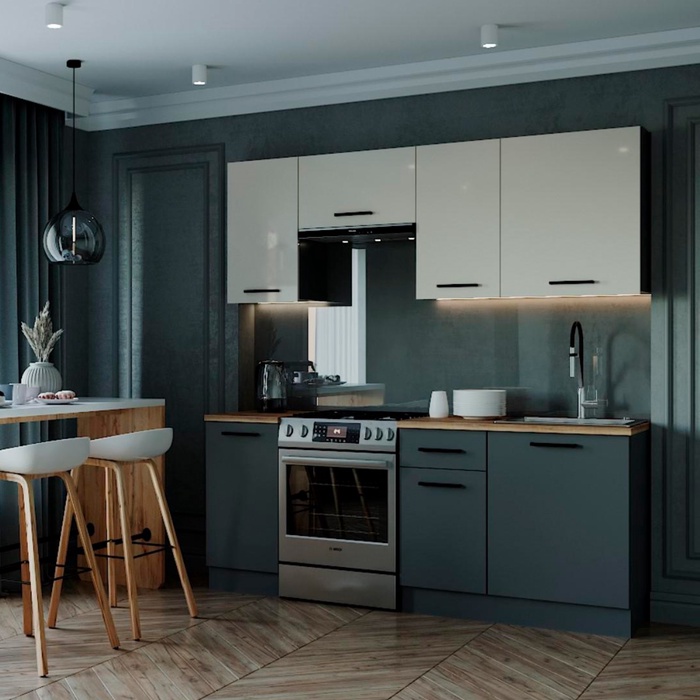 Кухня прямая «Вегас», со столешницей, 2000×600 мм, цвет антрацит/дуб вотан/антрацит/жемчуг