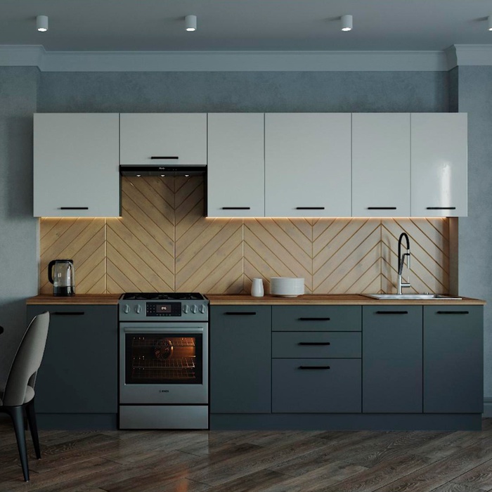 Кухня прямая «Вегас», со столешницей, 3000×600 мм, цвет антрацит/дуб вотан/антрацит/жемчуг