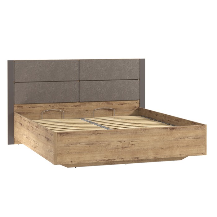 Кровать двуспальная Livorno, с подъёмным механизмом, с основанием, 1800×2000 мм, цвет мягких накладок канзас/дуб бунратти