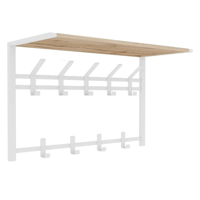 вешалка настенная с полкой 2-х ярусная ТОРОНТО 9 крючков 670х270х545мм металл/ЛДСП белая/дуб вотан