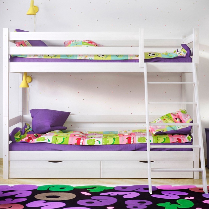 Двухъярусная кровать Сонечка с ящиками, задней защитой Белый 800х1900 Без текстиля