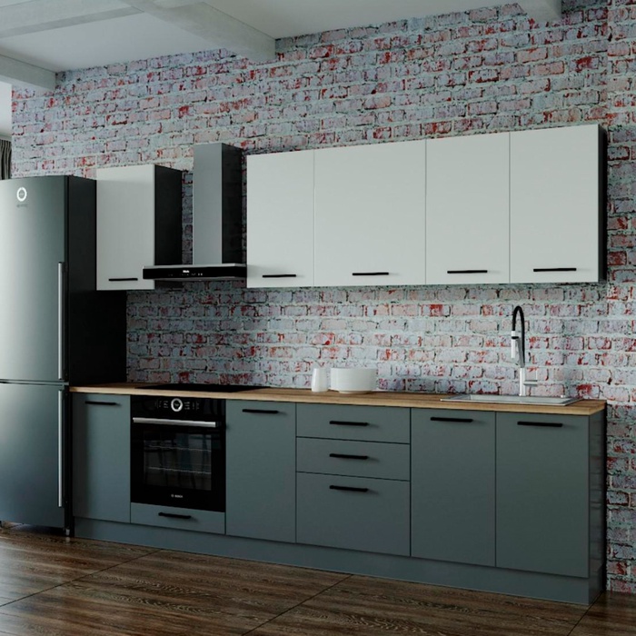 Кухня прямая «Вегас», со столешницей, 2800×600 мм, цвет антрацит/дуб вотан/жемчуг