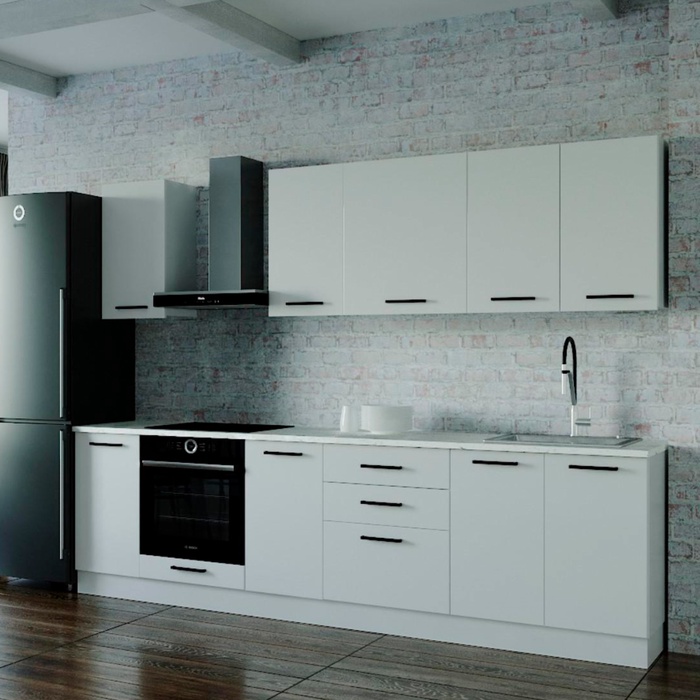 Кухня прямая «Жемчуг», со столешницей, 2800×600 мм, цвет белый/мрамор марквина белый/жемчуг