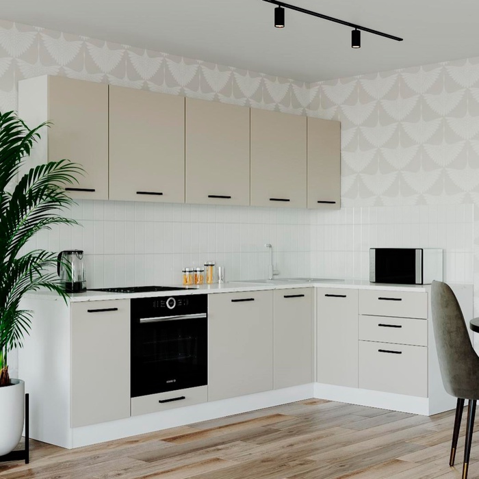 Кухня угловая «Шампань», с столешницей, 2600×1600 мм, цвет белый/мрамор марквина белый/сатин