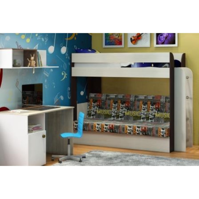 Кровать двухъярусная «Карамель 75», 2126×834×1674 мм, цвет сосна карелия/венге магия/музыка