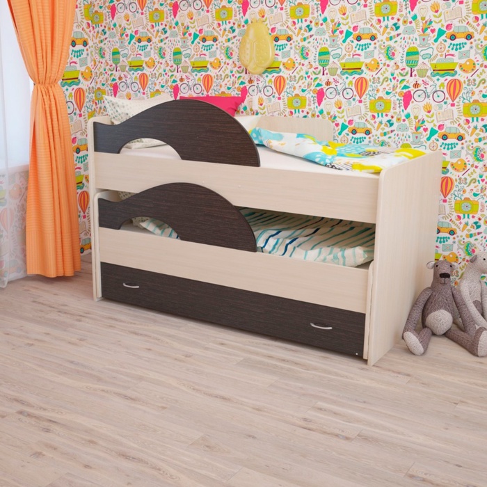 Кровать двухъярусная выкатная «Матрешка», 1 ящик, 800×1600 мм, цвет венге/млечный дуб