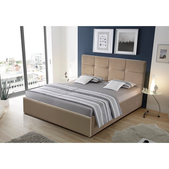 Кровать двуспальная «Фрейм Кант», с подъёмным механизмом, 1200×2000 мм, велюр vivaldi, цвет бежевый