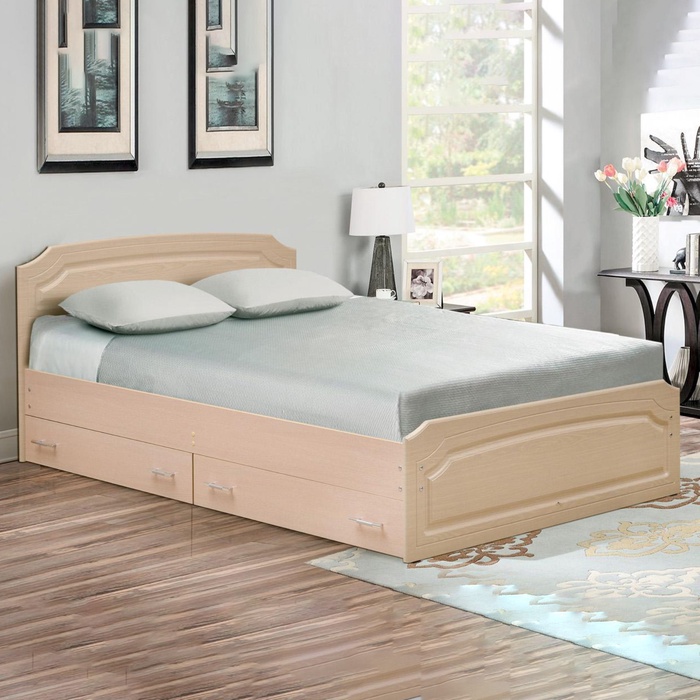 Кровать двуспальная «Венеция 3», с ящиками, 1200×2000 мм, цвет дуб млечный/дуб выбеленный