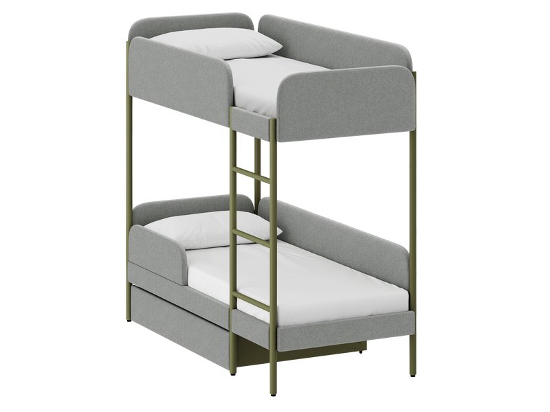 Кровать двухъярусная Эльви 80 Рогожка Серый/Оливковый
