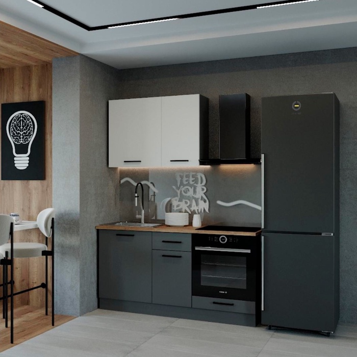 Кухня прямая «Вегас», со столешницей, 1600×600 мм, цвет антрацит/дуб вотан/антрацит/жемчуг