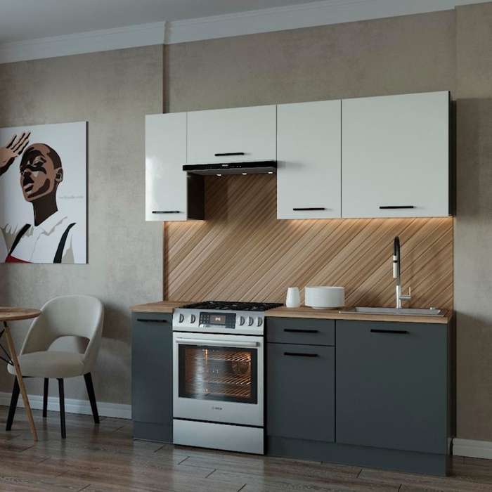 Кухня прямая «Вегас», со столешницей, 1800×600 мм, цвет антрацит/дуб вотан/антрацит/жемчуг