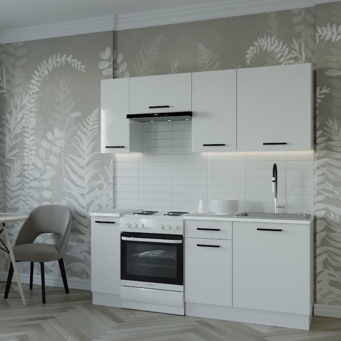 Кухня прямая «Жемчуг», со столешницей, 1800×600 мм, цвет белый/мрамор марквина белый/жемчуг