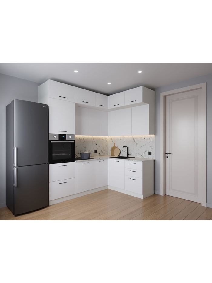 Кухонный гарнитур угловой «ЖЕМЧУГ», 2200×1700 мм, цвет жемчуг мрамор марквина белый