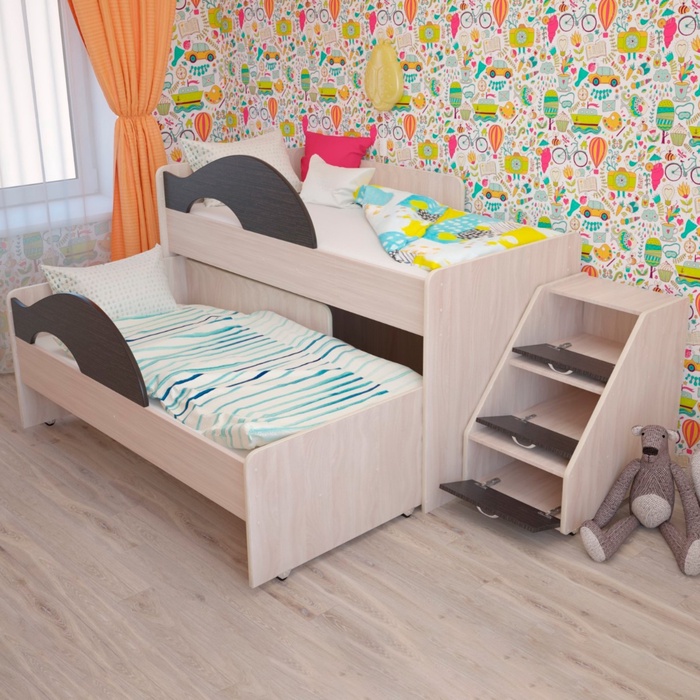 Кровать двухъярусная выкатная Матрешка 800х1600 с лестницей Венге/млечный дуб