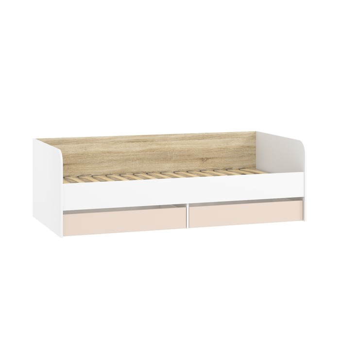 Кровать односпальная «Банни», с ящиками, с основанием, 2042×950×652 мм, цвет белый/дуб сонома/бисквит МДФ