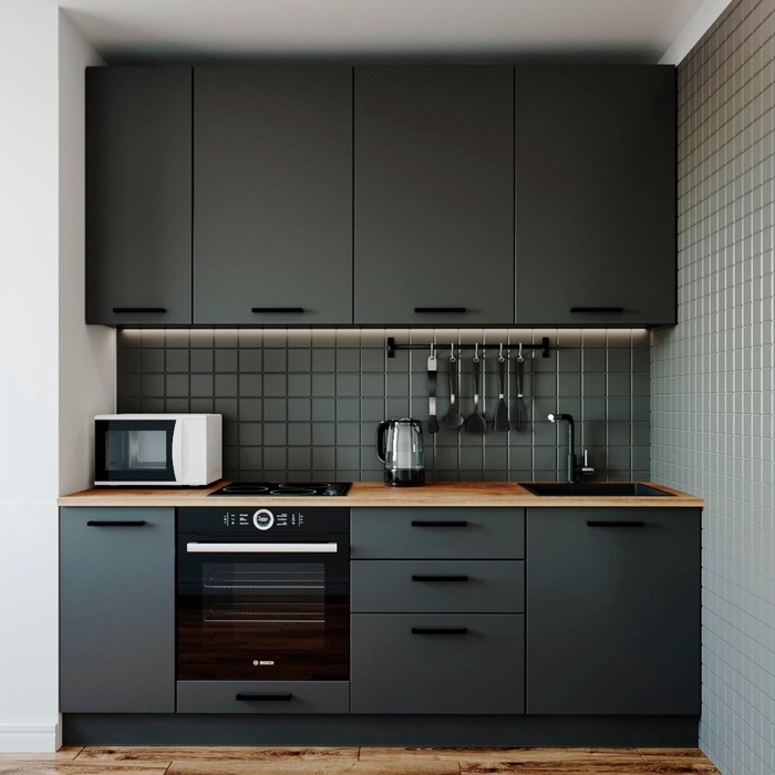 Кухня прямая «Антрацит», со столешницей, 2200×600 мм цвет антрацит/дуб вотан/антрацит