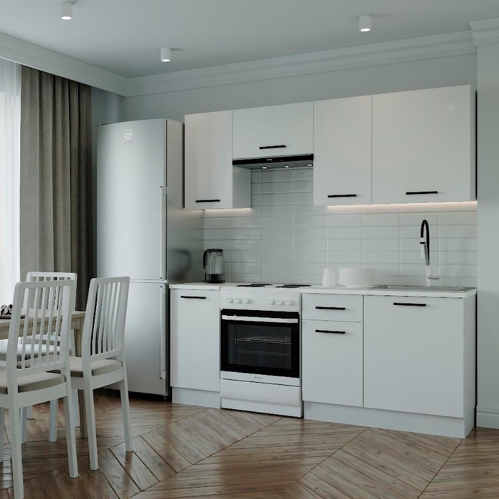 Кухня прямая «Жемчуг», со столешницей, 2000×600 мм, цвет белый/мрамор марквина белый/жемчуг