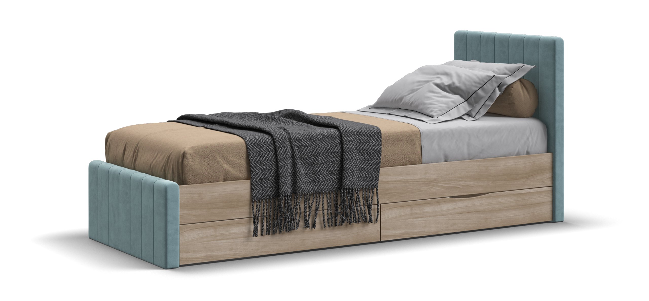 Лофт Мини Кровать 90*200 Велюр Монолит аква, Сонома