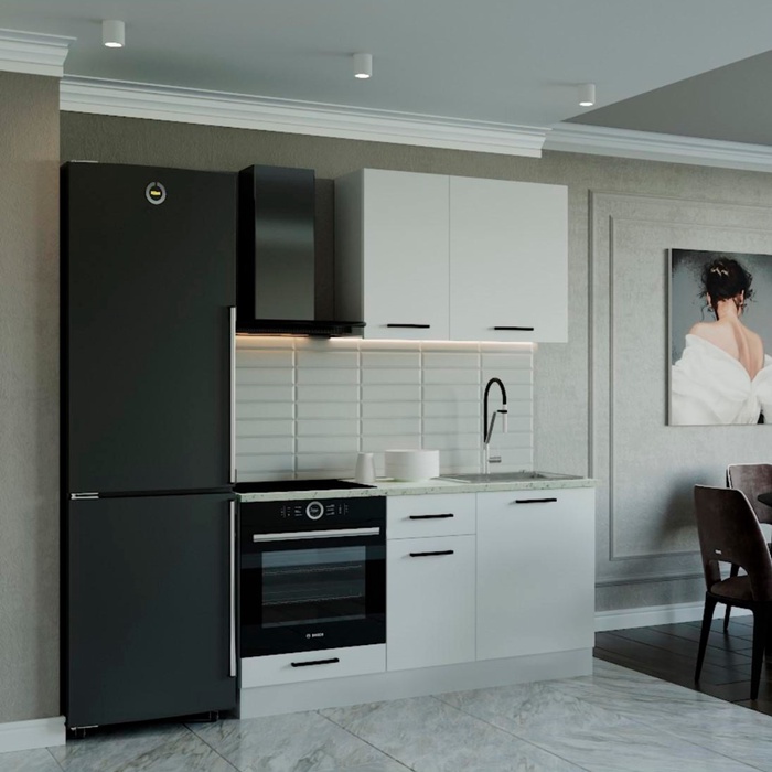 Кухня прямая «Жемчуг», со столешницей, 1600×600 мм, цвет белый/мрамор марквина белый/жемчуг