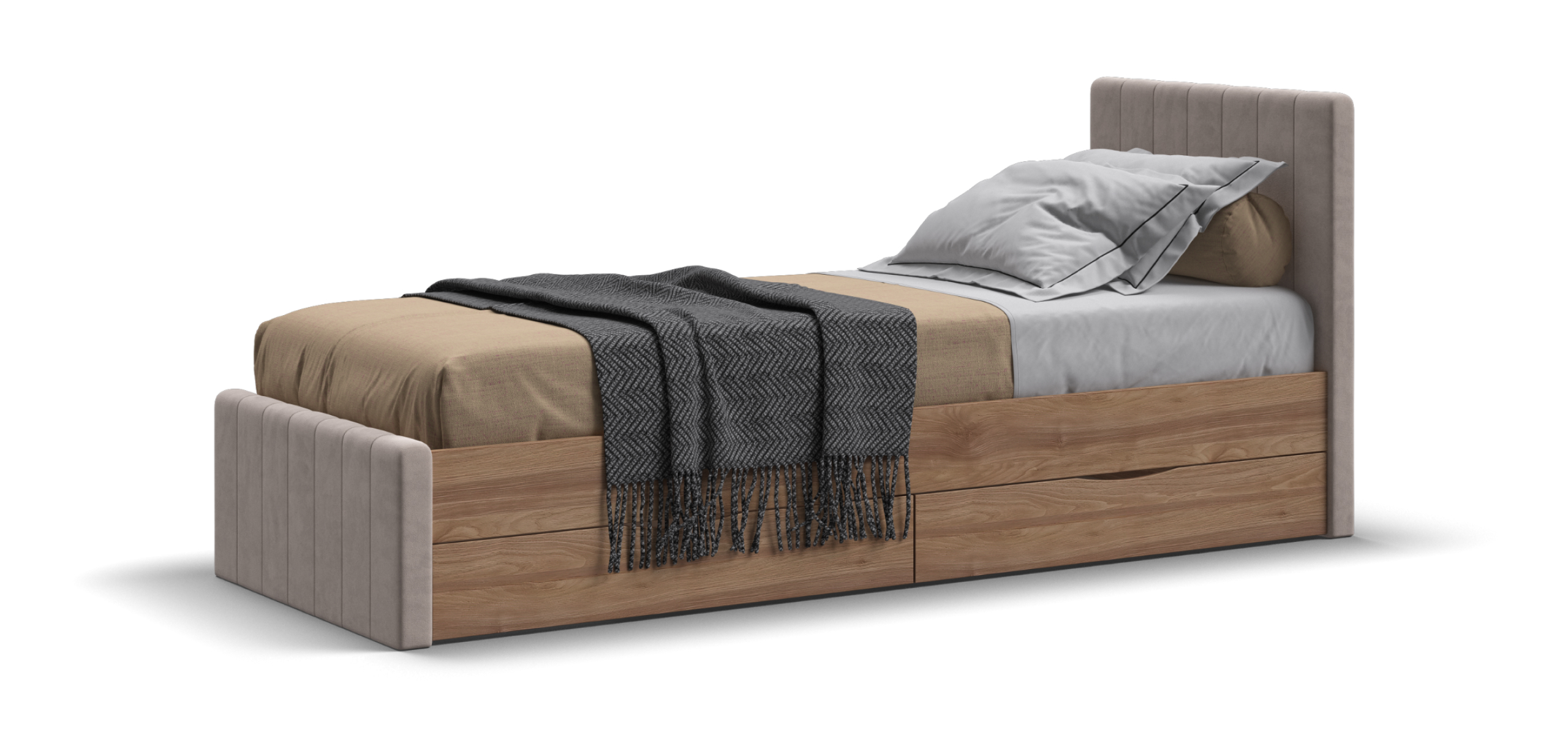 Лофт Мини Кровать 90*200 Велюр Монолит латте, Орех селект