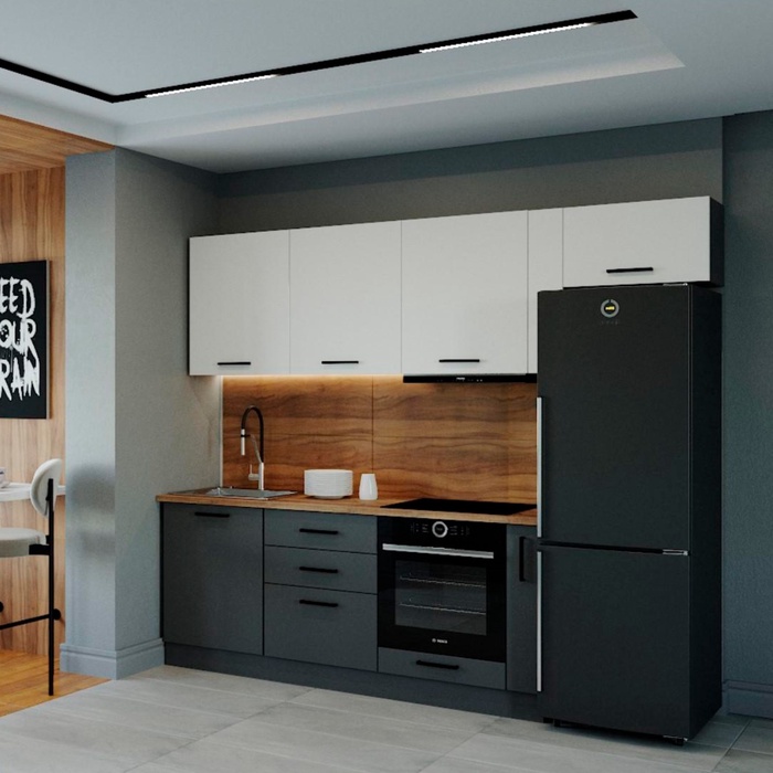 Кухня прямая «Вегас», со столешницей, 2550×600 мм, цвет антрацит/дуб вотан/антрацит/жемчуг