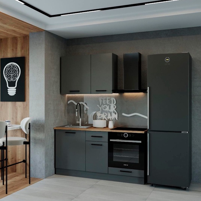 Кухня прямая «Антрацит», со столешницей, 1600×600 мм, цвет антрацит/дуб вотан/антрацит